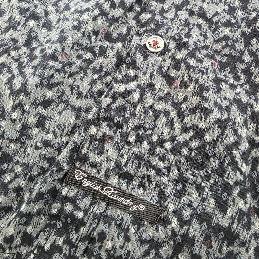 English Laundry Men’s Long Sleeve Shirt XL Geometric Microprint Navy Gray Button - Picture 2 of 8